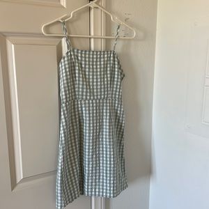 green and white plaid mini dress